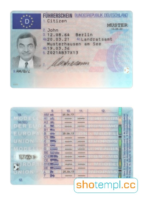 Germany Driver License PSD Template